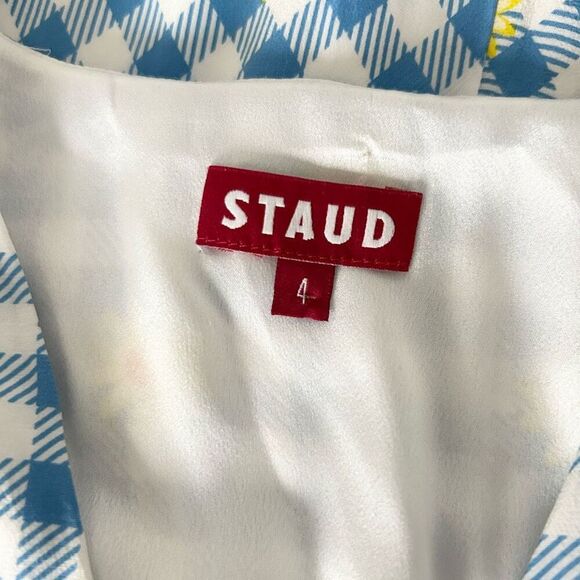 Staud Milla Print Mini Dress Gingham Daisy Plaid Size 4 - Picture 5 of 6